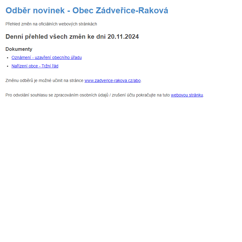 Odběr novinek ze dne 20.11.2024