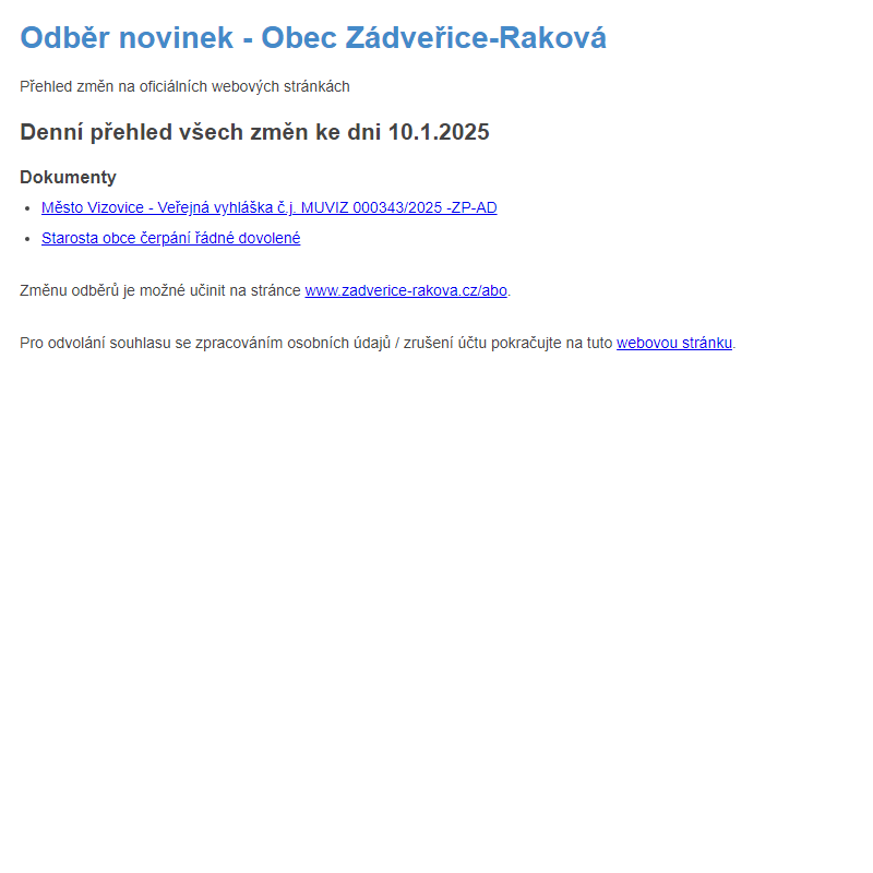 Odběr novinek ze dne 10.1.2025