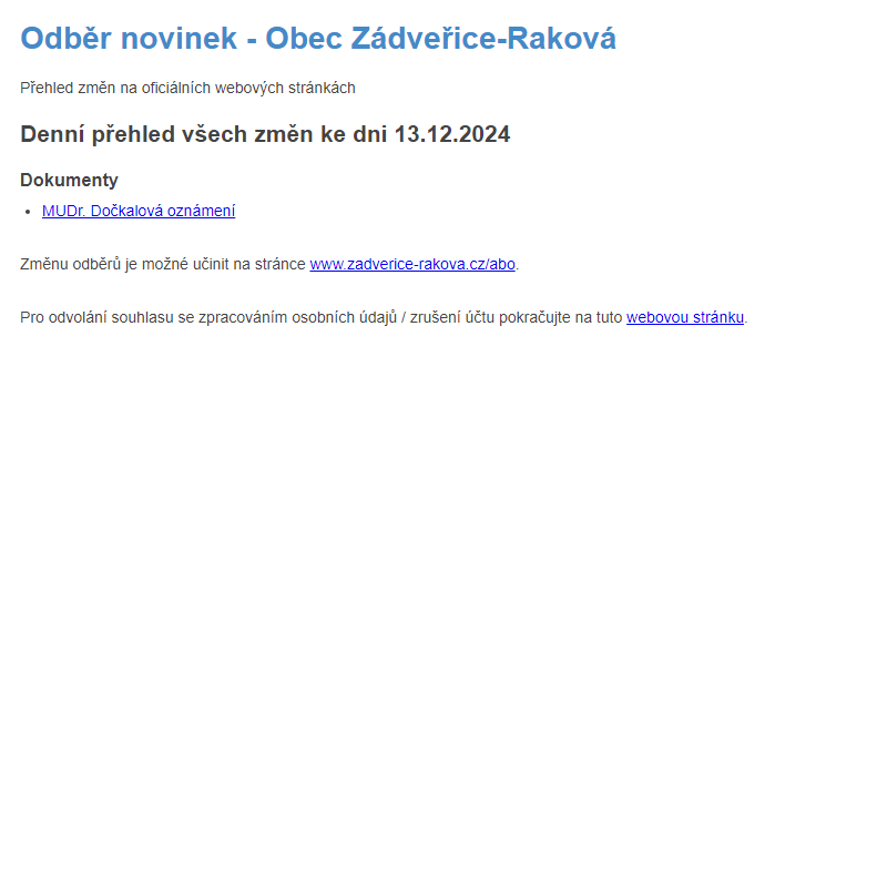 Odběr novinek ze dne 13.12.2024