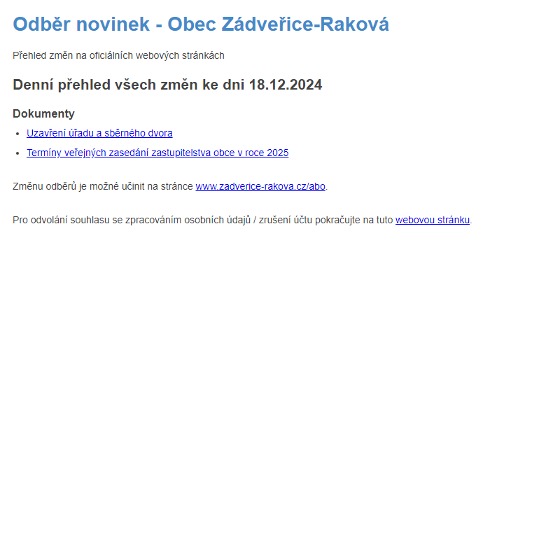 Odběr novinek ze dne 18.12.2024