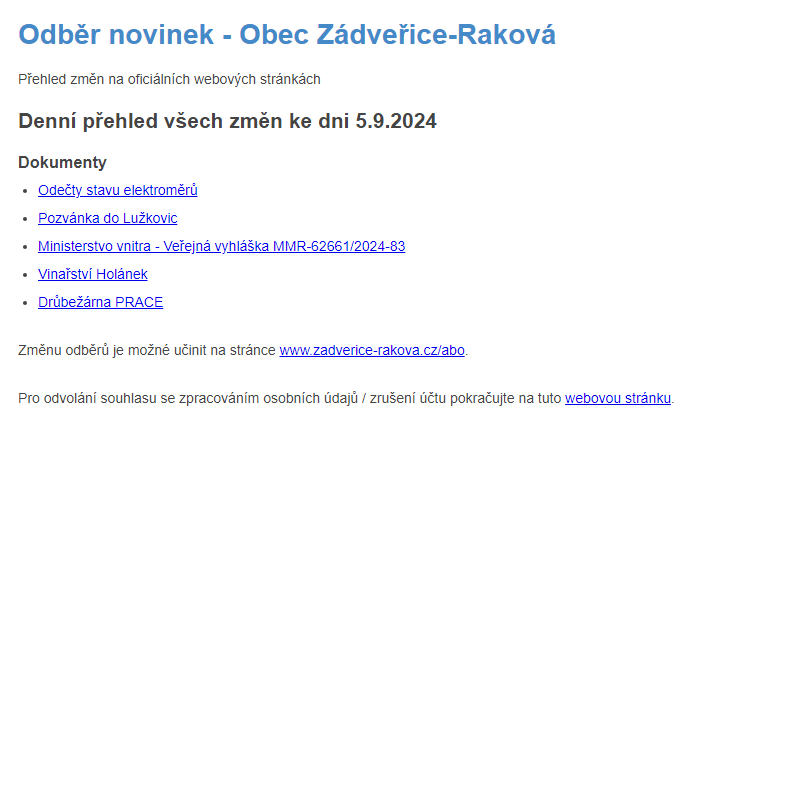 Odběr novinek ze dne 5.9.2024