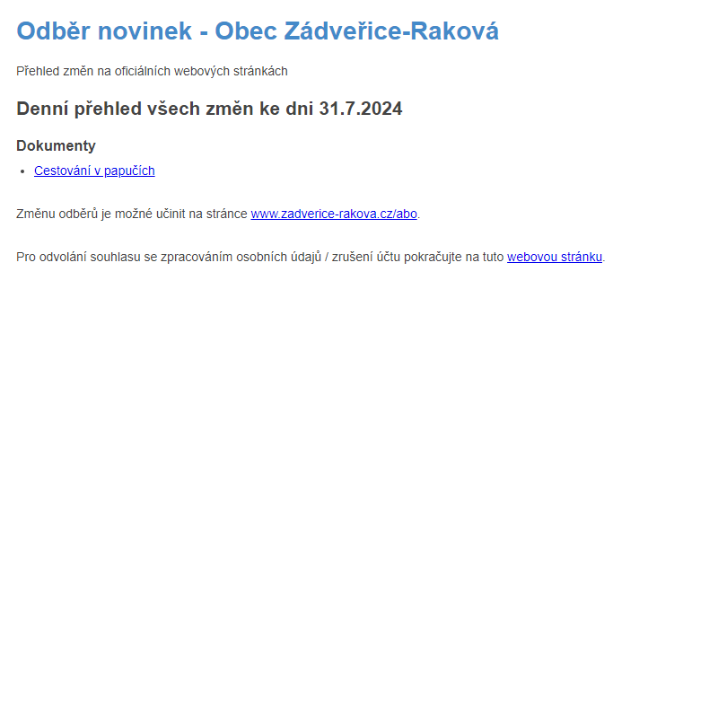 Odběr novinek ze dne 31.7.2024