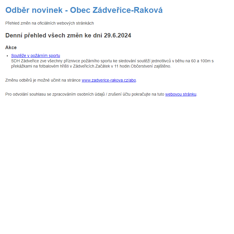 Odběr novinek ze dne 29.6.2024