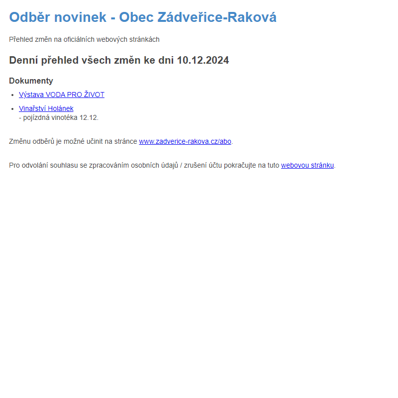 Odběr novinek ze dne 10.12.2024