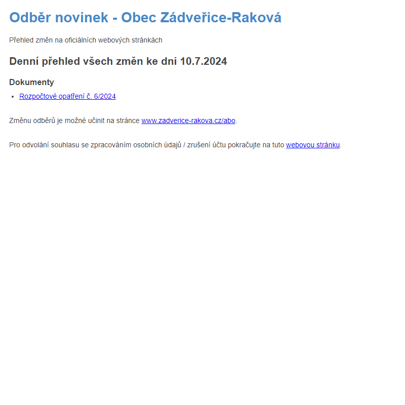 Odběr novinek ze dne 10.7.2024