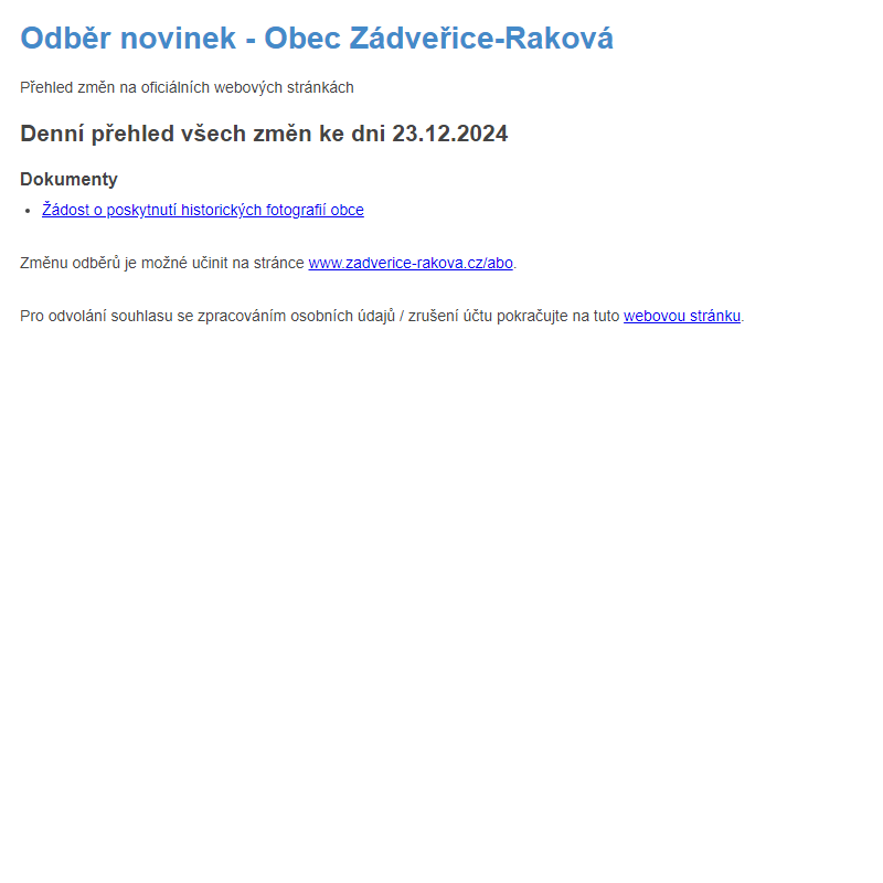 Odběr novinek ze dne 23.12.2024