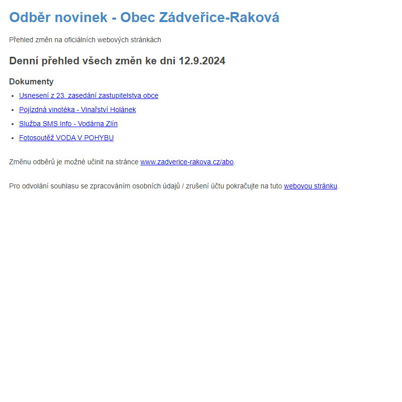 Odběr novinek ze dne 12.9.2024