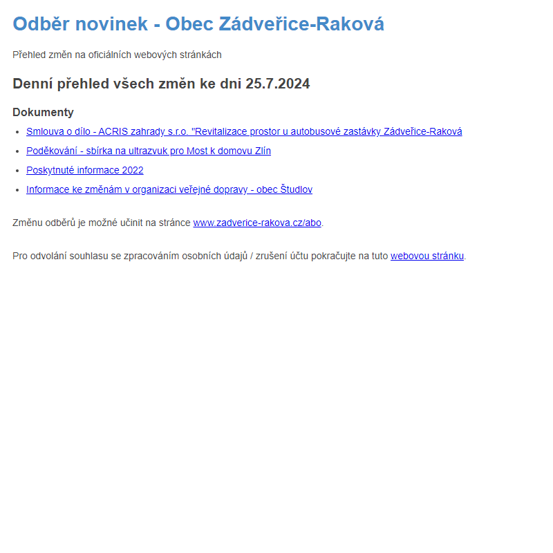 Odběr novinek ze dne 25.7.2024