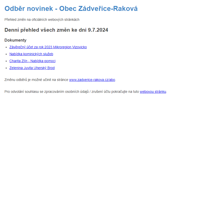 Odběr novinek ze dne 9.7.2024