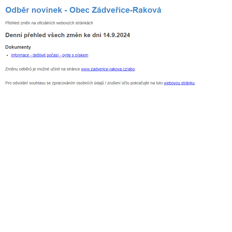 Odběr novinek ze dne 14.9.2024