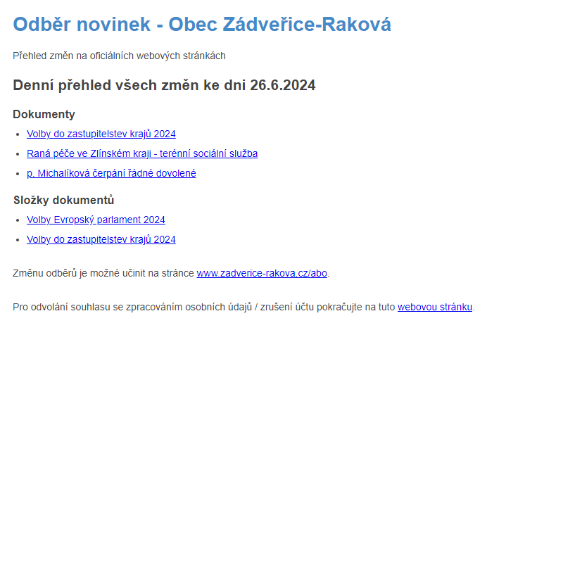 Odběr novinek ze dne 26.6.2024