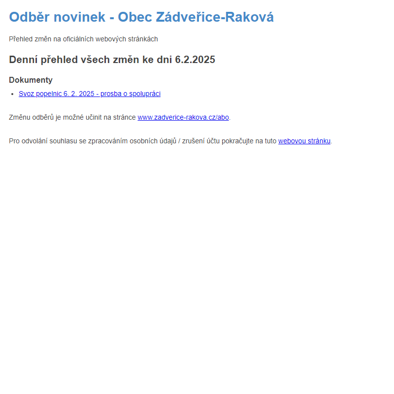 Odběr novinek ze dne 6.2.2025