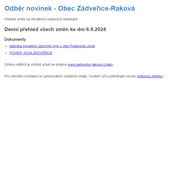 Odběr novinek ze dne 6.9.2024