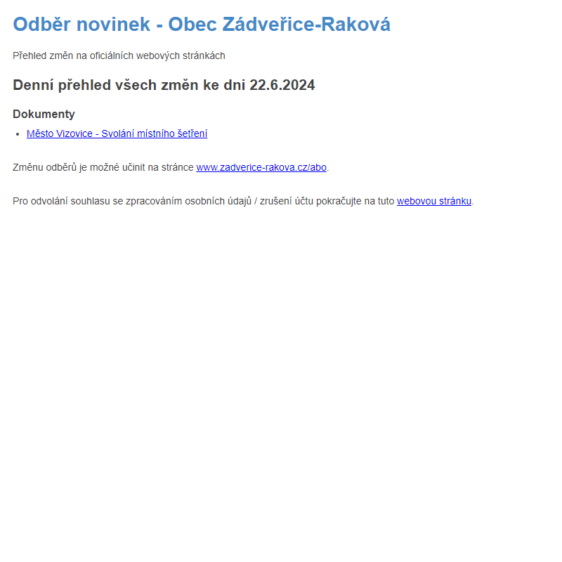 Odběr novinek ze dne 22.6.2024