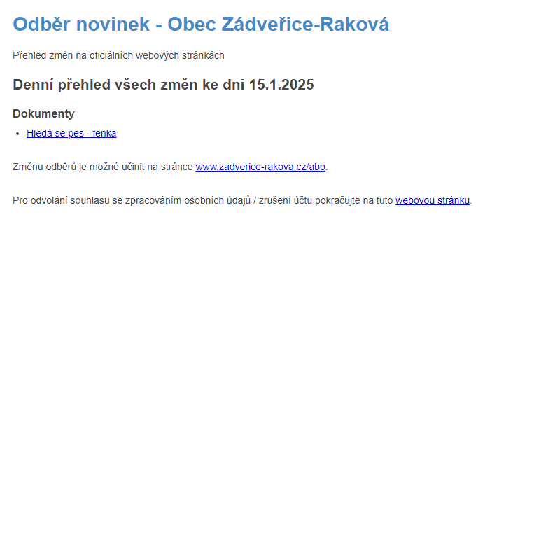 Odběr novinek ze dne 15.1.2025