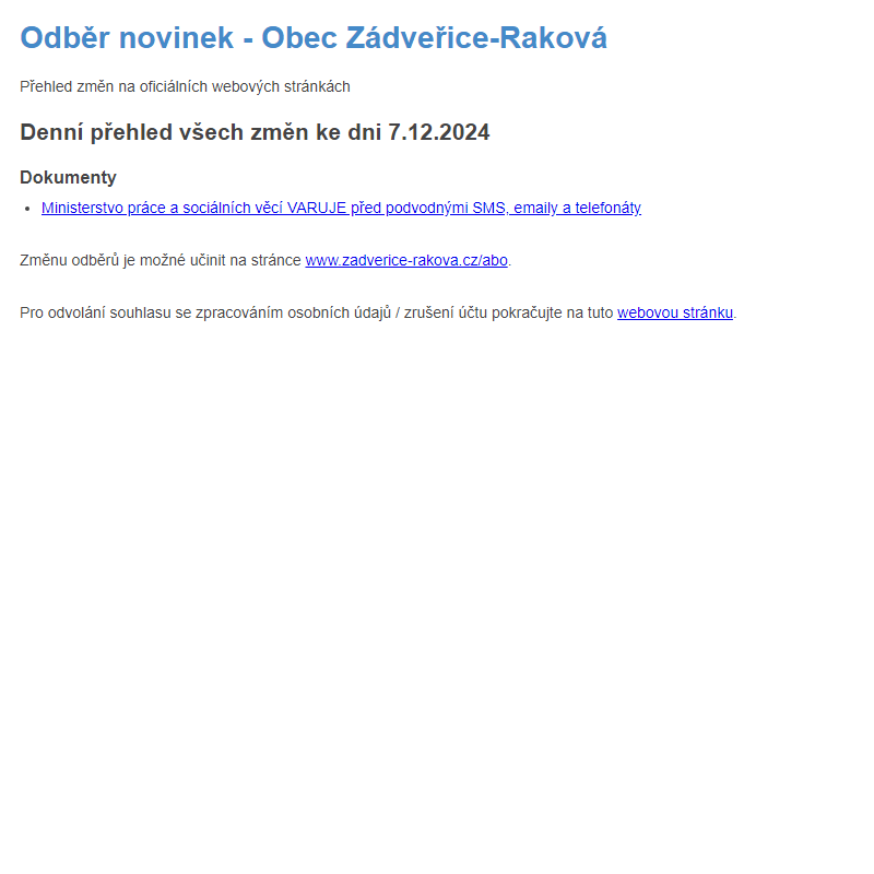 Odběr novinek ze dne 7.12.2024