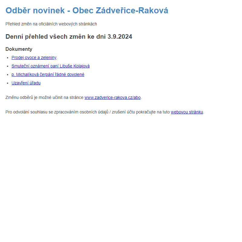 Odběr novinek ze dne 3.9.2024