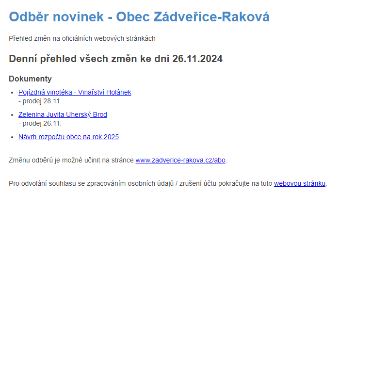 Odběr novinek ze dne 26.11.2024