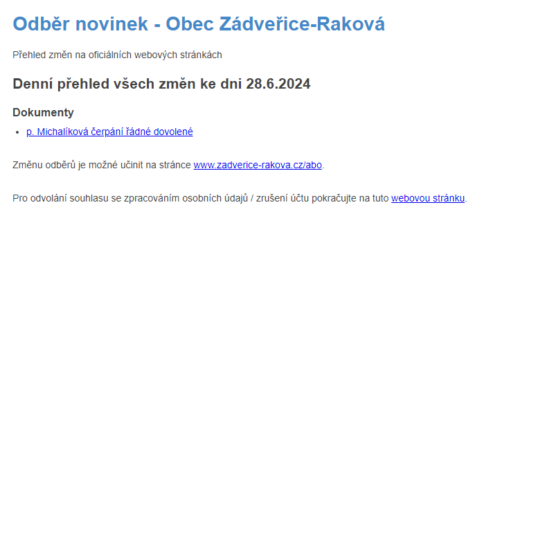 Odběr novinek ze dne 28.6.2024