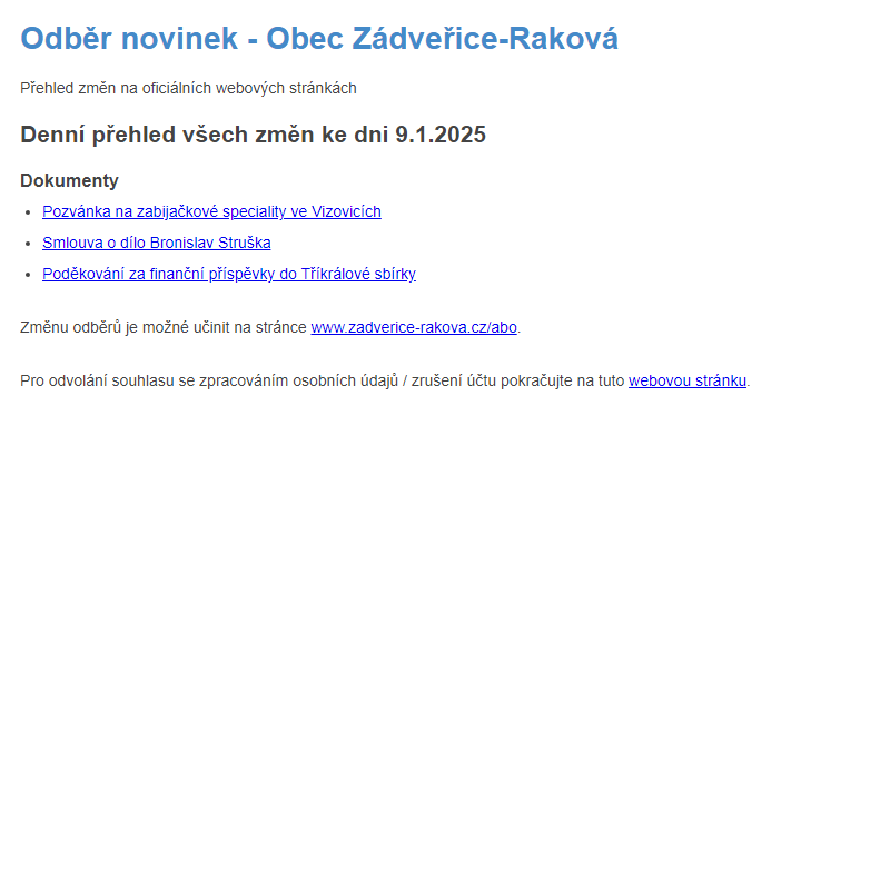 Odběr novinek ze dne 9.1.2025