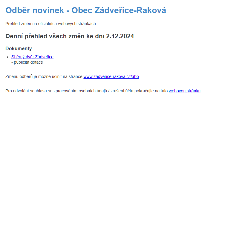 Odběr novinek ze dne 2.12.2024