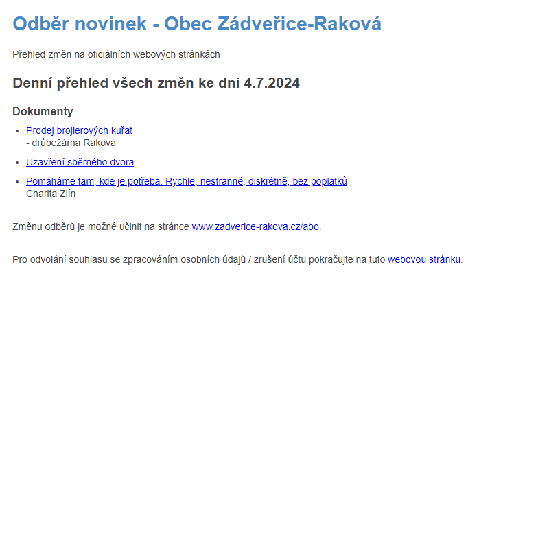 Odběr novinek ze dne 4.7.2024