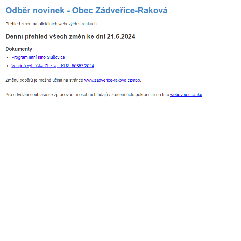 Odběr novinek ze dne 21.6.2024