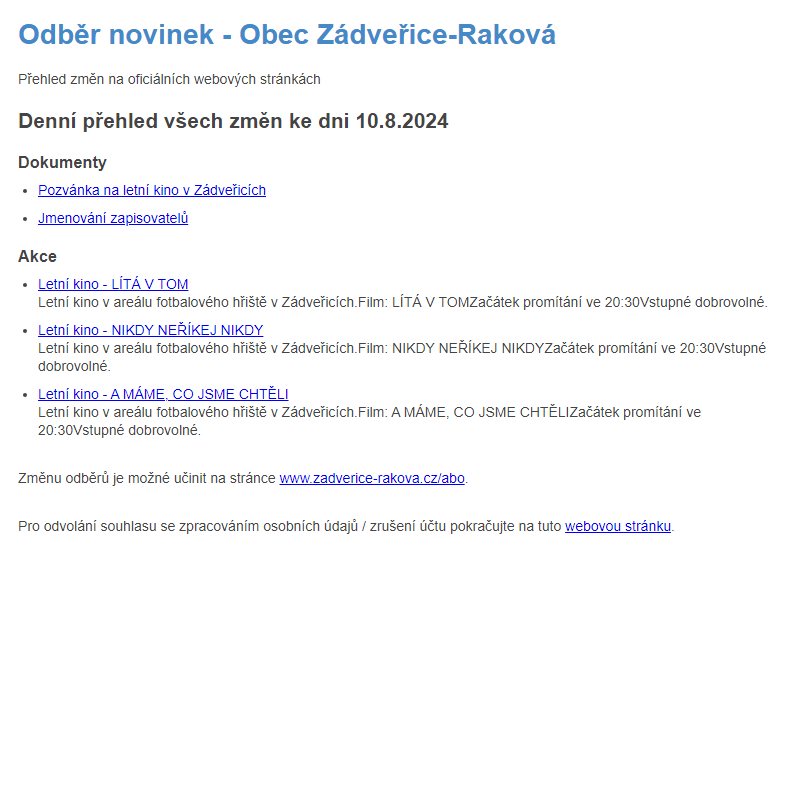 Odběr novinek ze dne 10.8.2024