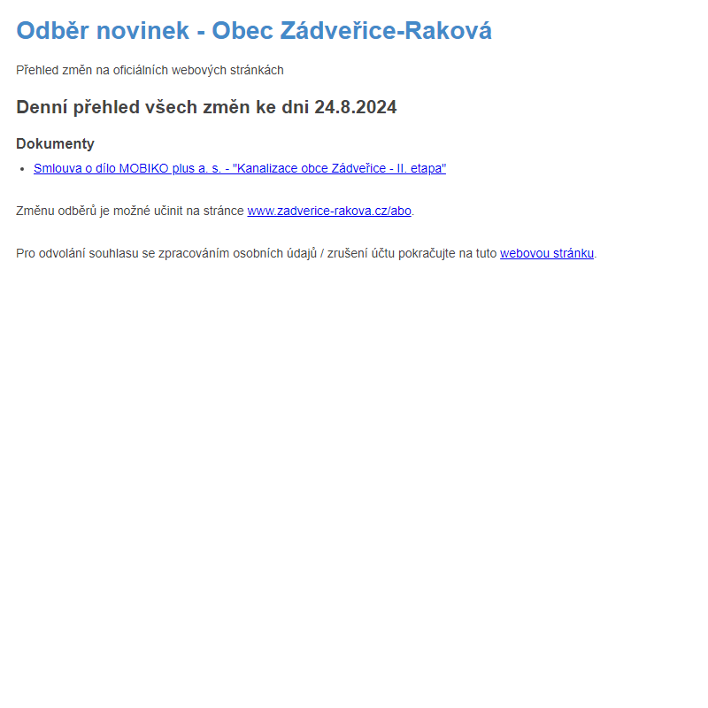 Odběr novinek ze dne 24.8.2024