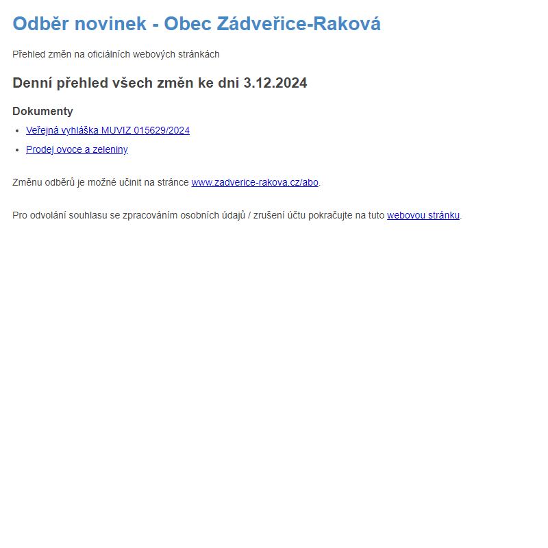 Odběr novinek ze dne 3.12.2024