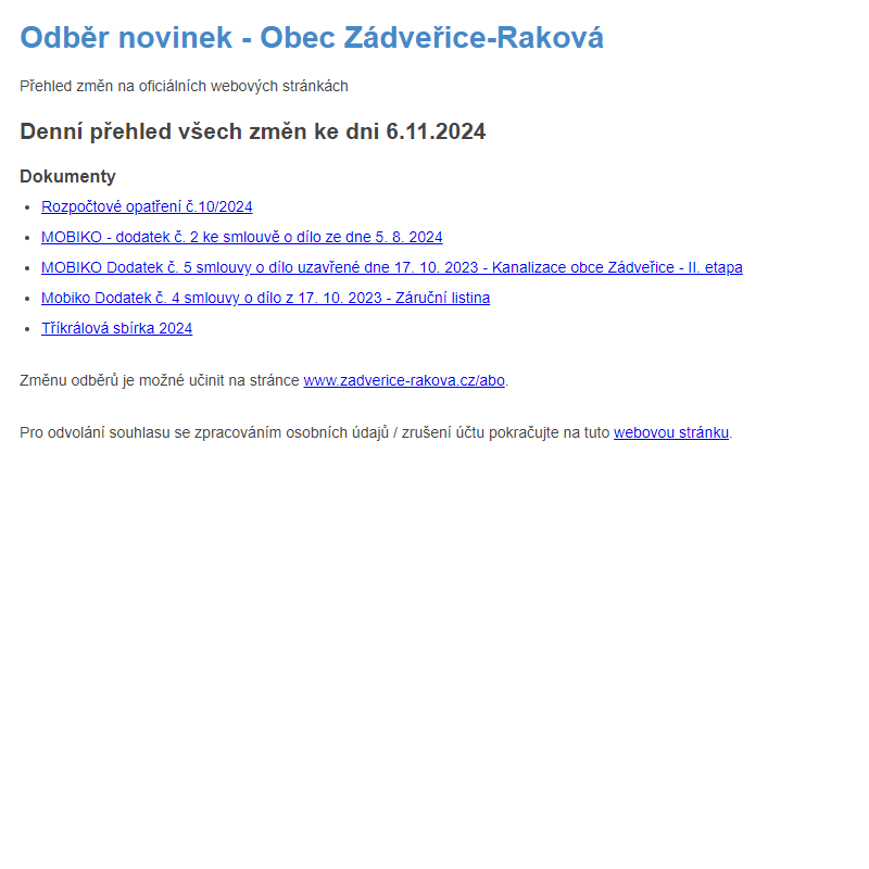 Odběr novinek ze dne 6.11.2024