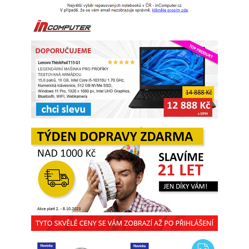 SLAVÍME - doprava ZDARMA nad 1000 Kč jen pro Vás! - inComputer.cz - obchodní sdělení