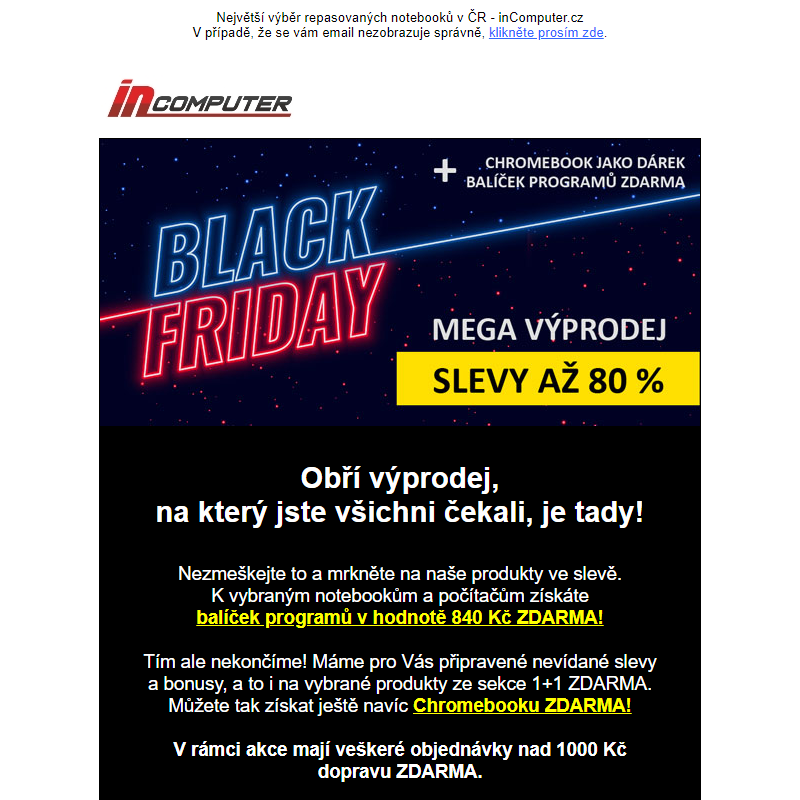 BLACK FRIDAY - slevy až 80 %, balíček programů a Chromebook ZDARMA! - inComputer.cz - obchodní sdělení