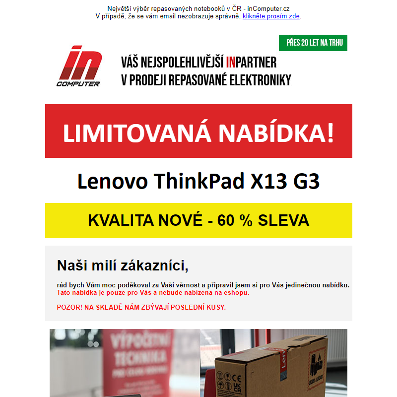 POZOR! Utajené podpultové zboží – nové Lenovo Thinkpad se slevou 60 % - inComputer.cz - obchodní sdělení