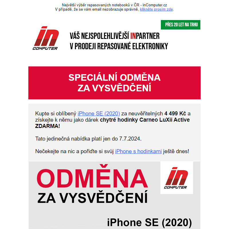 Odměna za vysvědčení: iPhone SE + chytré hodinky zdarma! - inComputer.cz - obchodní sdělení