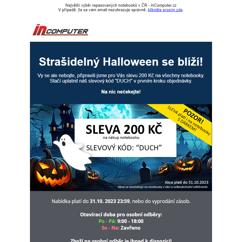 Halloweenská sleva na notebooky jen pro Vás! - inComputer.cz - obchodní sdělení