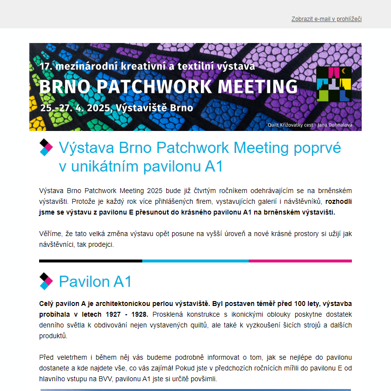 Brno Patchwork Meeting v unikátním pavilonu A1!