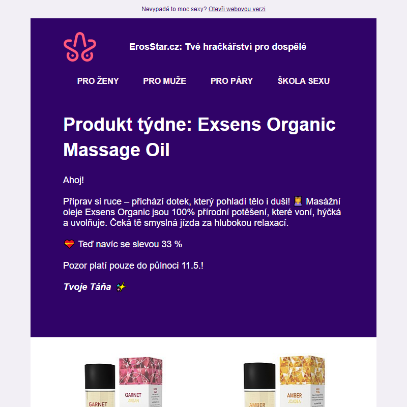 [-33 %] Masážní oleje Exsens Organic: Produkt týdne
