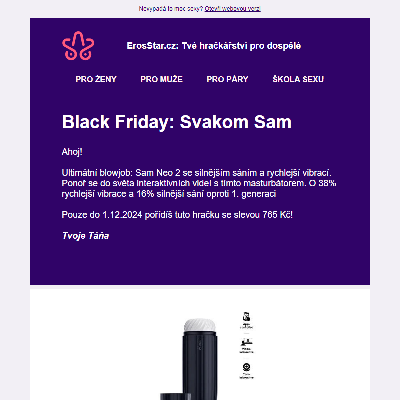 Black Friday: Svakom Sam _ Sleva 765 Kč