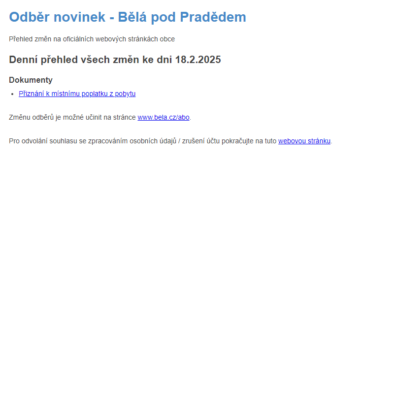 Obecní úřad Bělá pod Pradědem - odběr novinek ze dne 18.2.2025