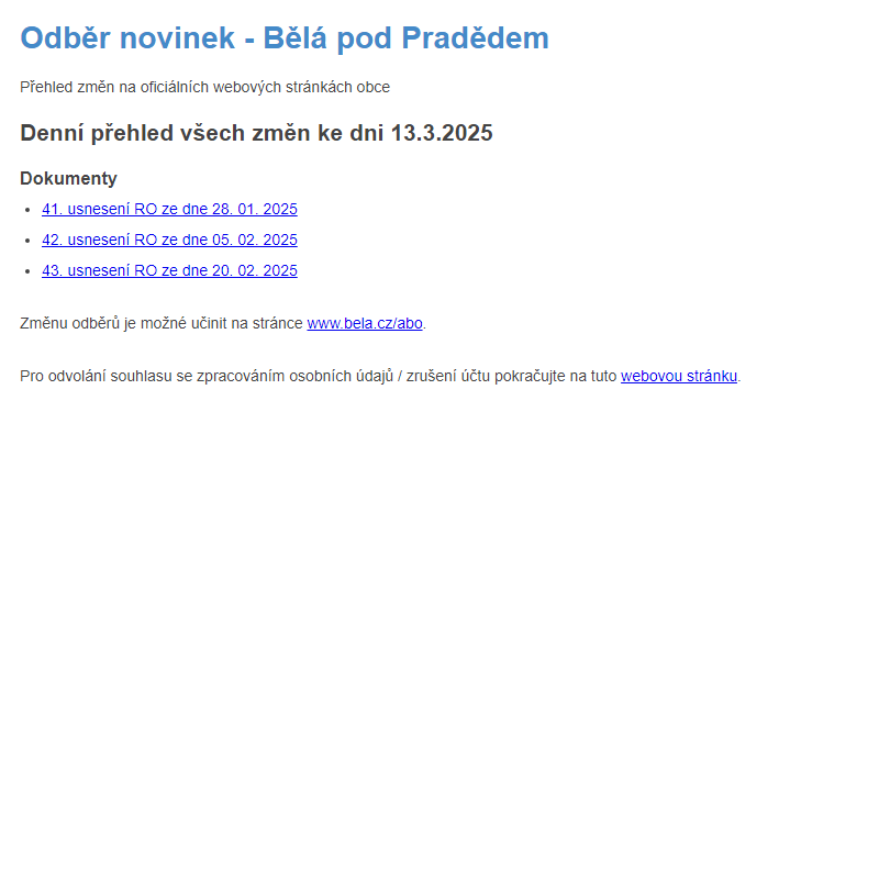 Obecní úřad Bělá pod Pradědem - odběr novinek ze dne 13.3.2025