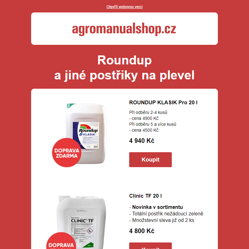 Roundup a jiné postřiky na plevel. Ukončení registrace Roundup Flex. Podzimní hnojení.