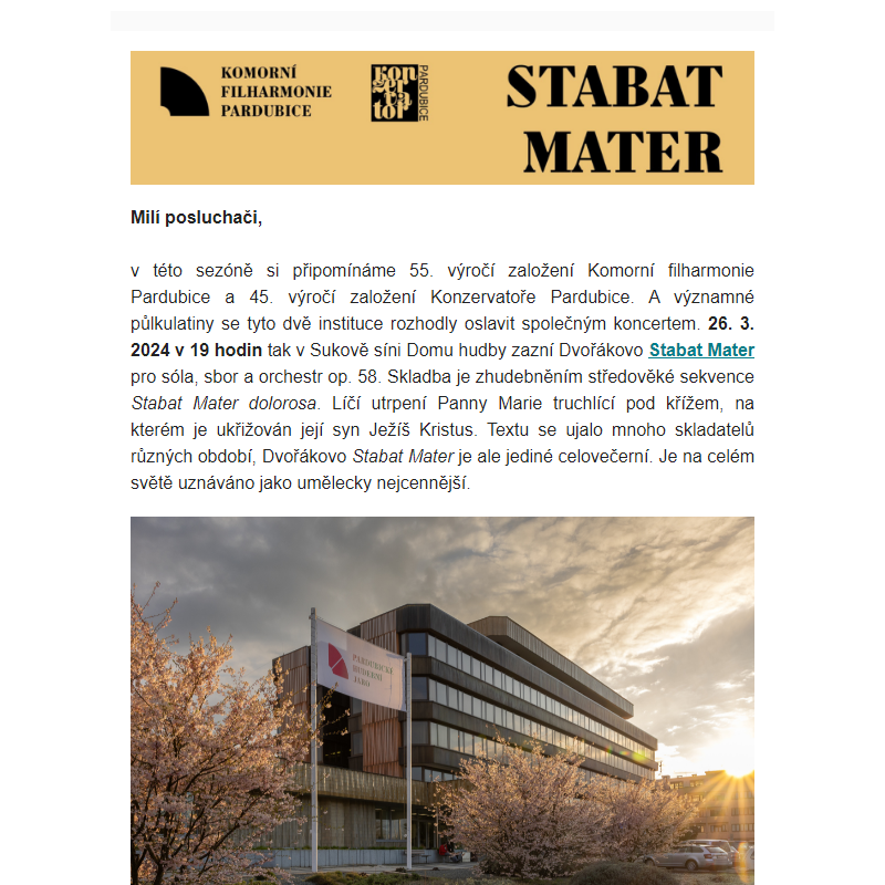 Stabat Mater a zahájení festivalu Pardubické hudební jaro