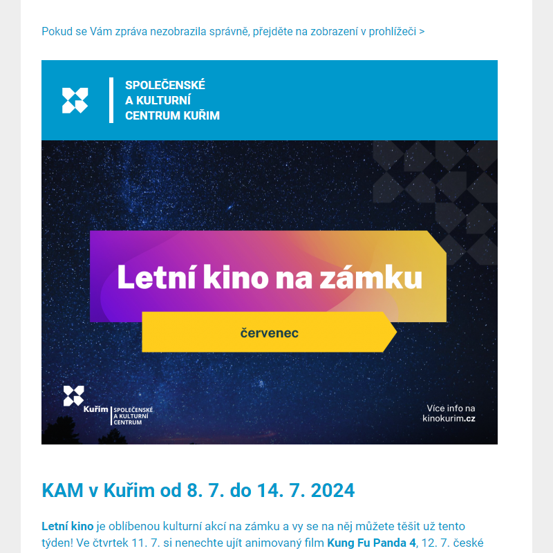 [Newsletter] KAM v Kuřim od 8. 7. do 14. 7. 2024