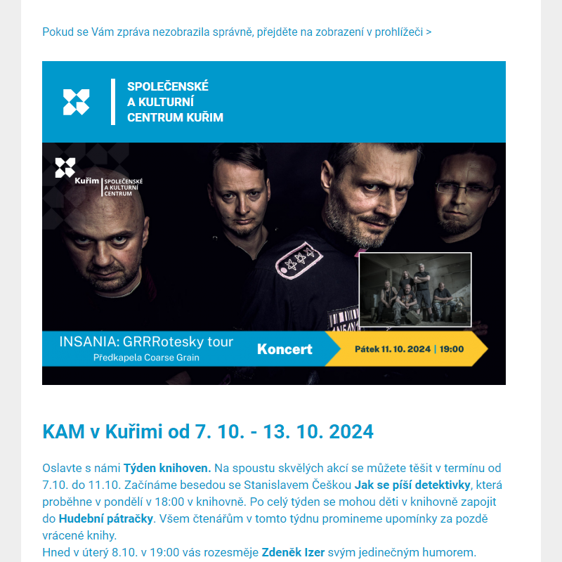 [Newsletter] KAM v Kuřimi od 7. 10. - 13. 10. 2024