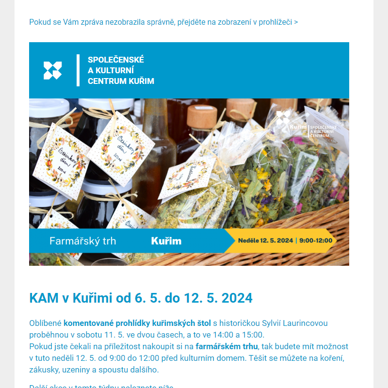 [Newsletter] KAM v Kuřimi od 6. 5. do 12. 5. 2024