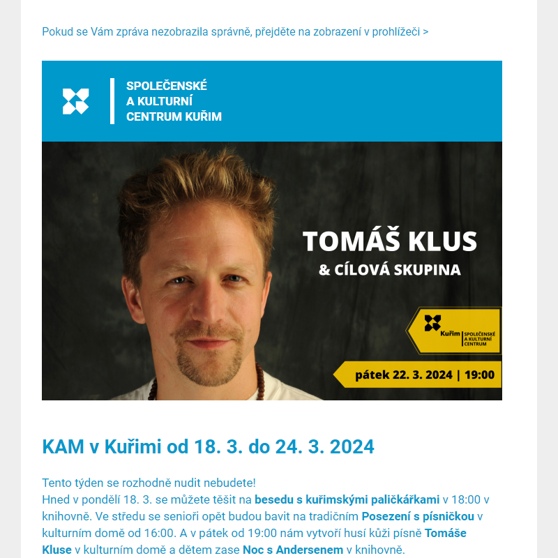 [Newsletter] KAM v Kuřimi od 18. 3. do 24. 3. 2024