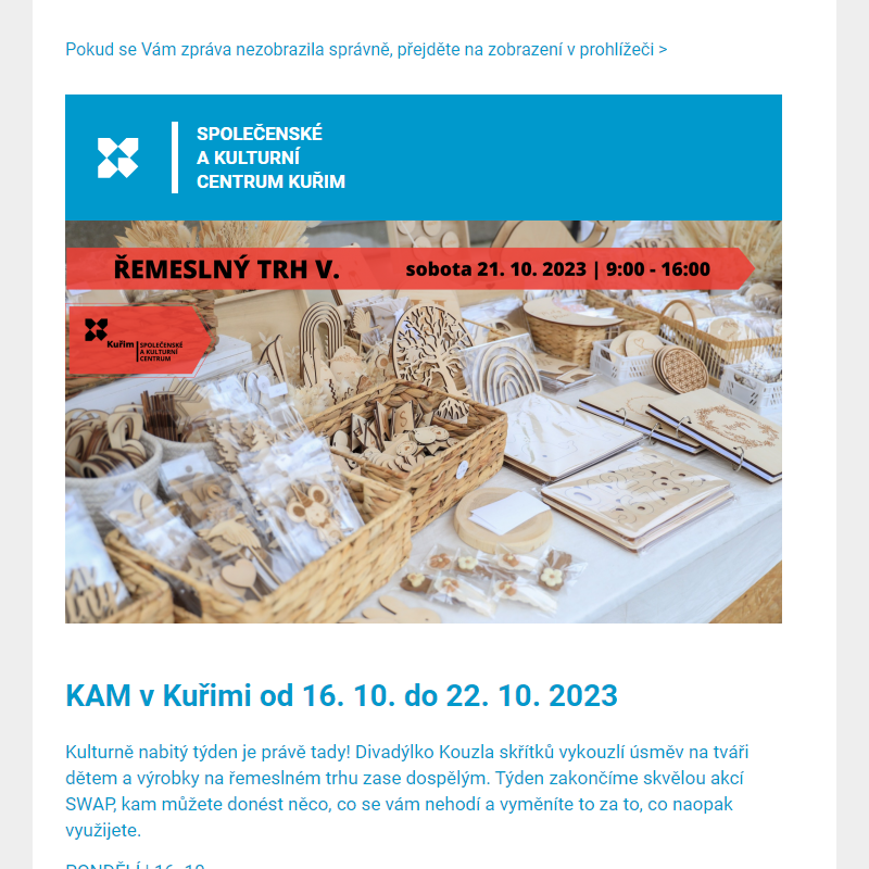[Newsletter] KAM v Kuřimi od 16. 10. do 22. 10. 2023