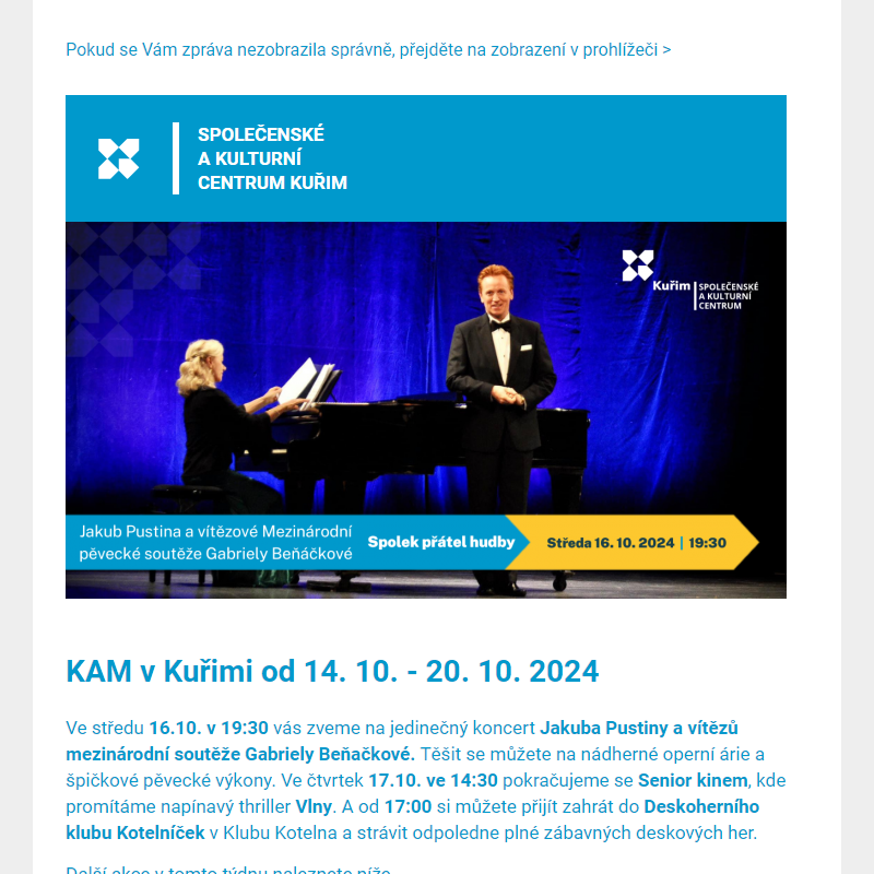 [Newsletter] KAM v Kuřimi od 14. 10. - 20. 10. 2024