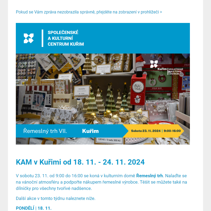 [Newsletter] KAM v Kuřimi od 18. 11. - 24. 11. 2024